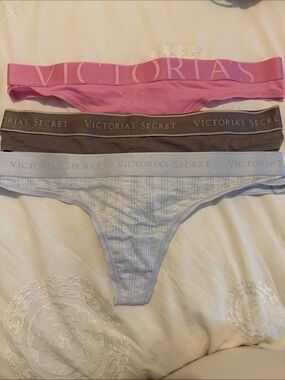 Victoria's Secret Thong 3-Pack in Pink, Taupe, Light Blue